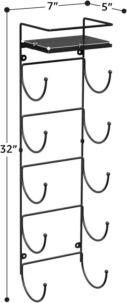 Wall Towel Rack, 5-Tier Wood Shelf, Wall Mounted (Black)