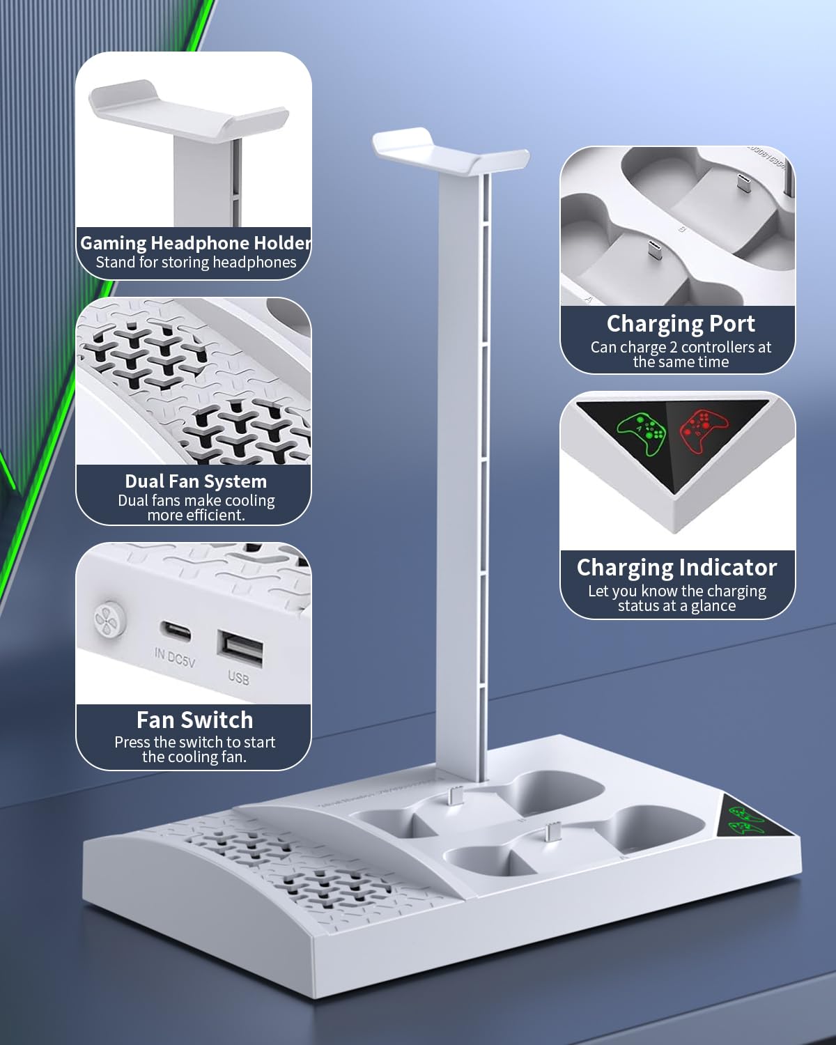 Charger Stand Cooling Fan for Xbox Series S Console&Controller,White