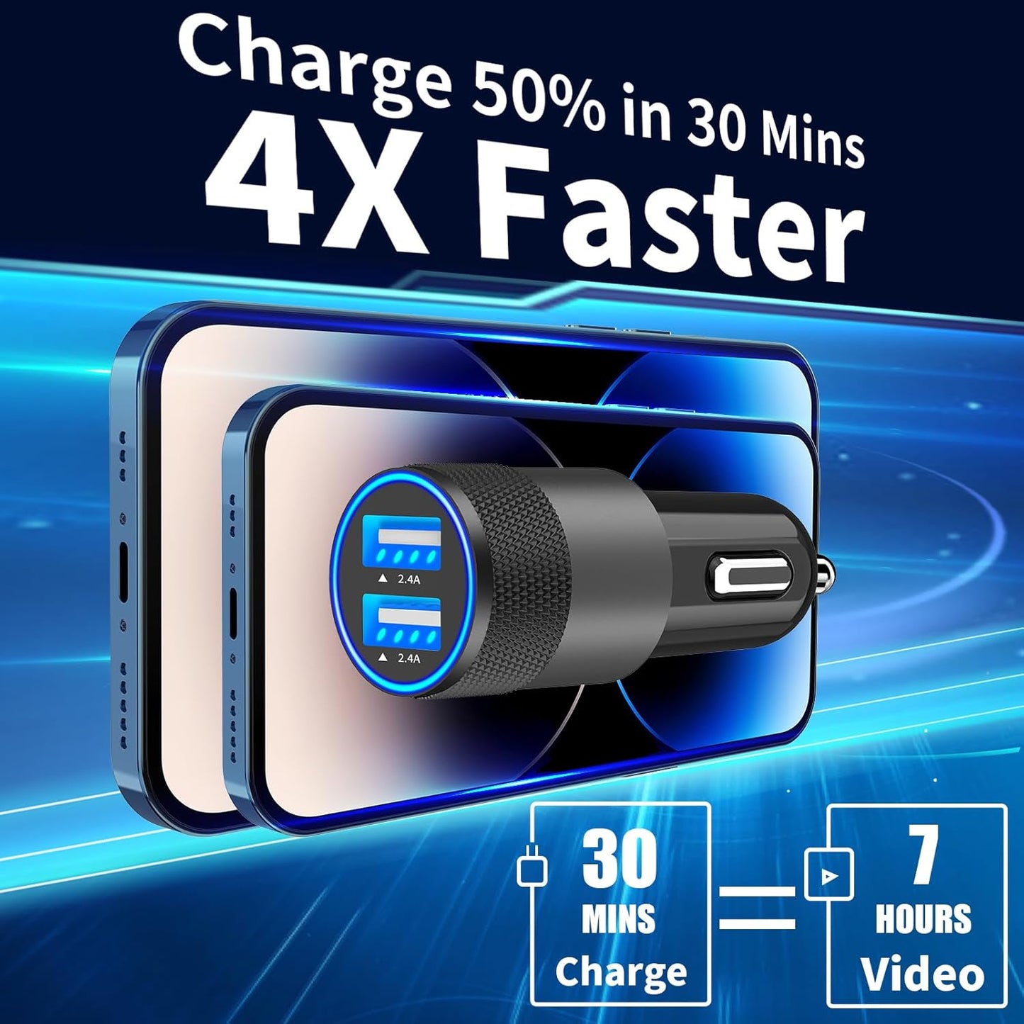 Apple Mfi Certified Iphone Car Charger Fast Charging 4.8A Car Phone Charger