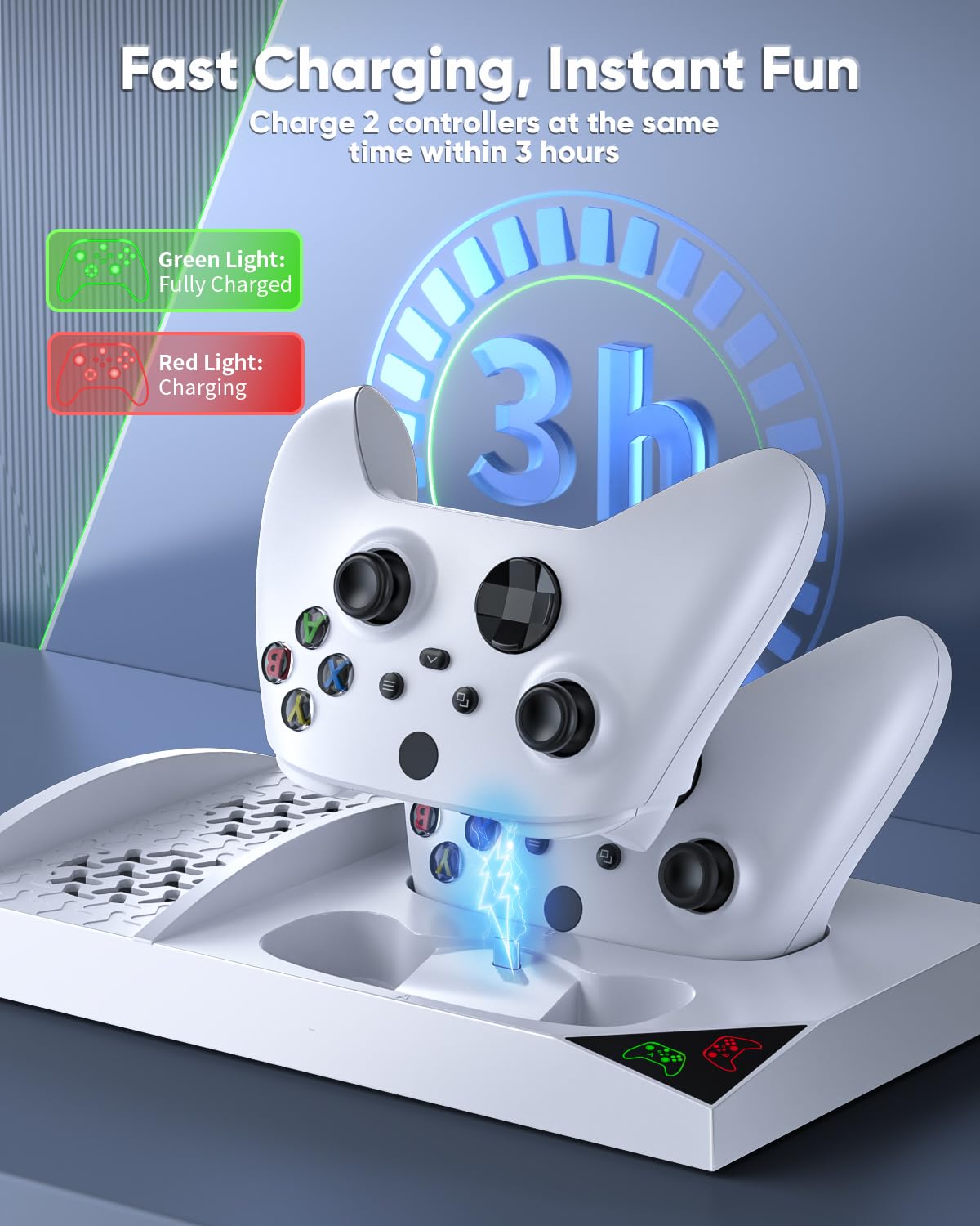 Charger Stand Cooling Fan for Xbox Series S Console&Controller,White