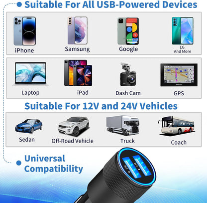 Apple Mfi Certified Iphone Car Charger Fast Charging 4.8A Car Phone Charger