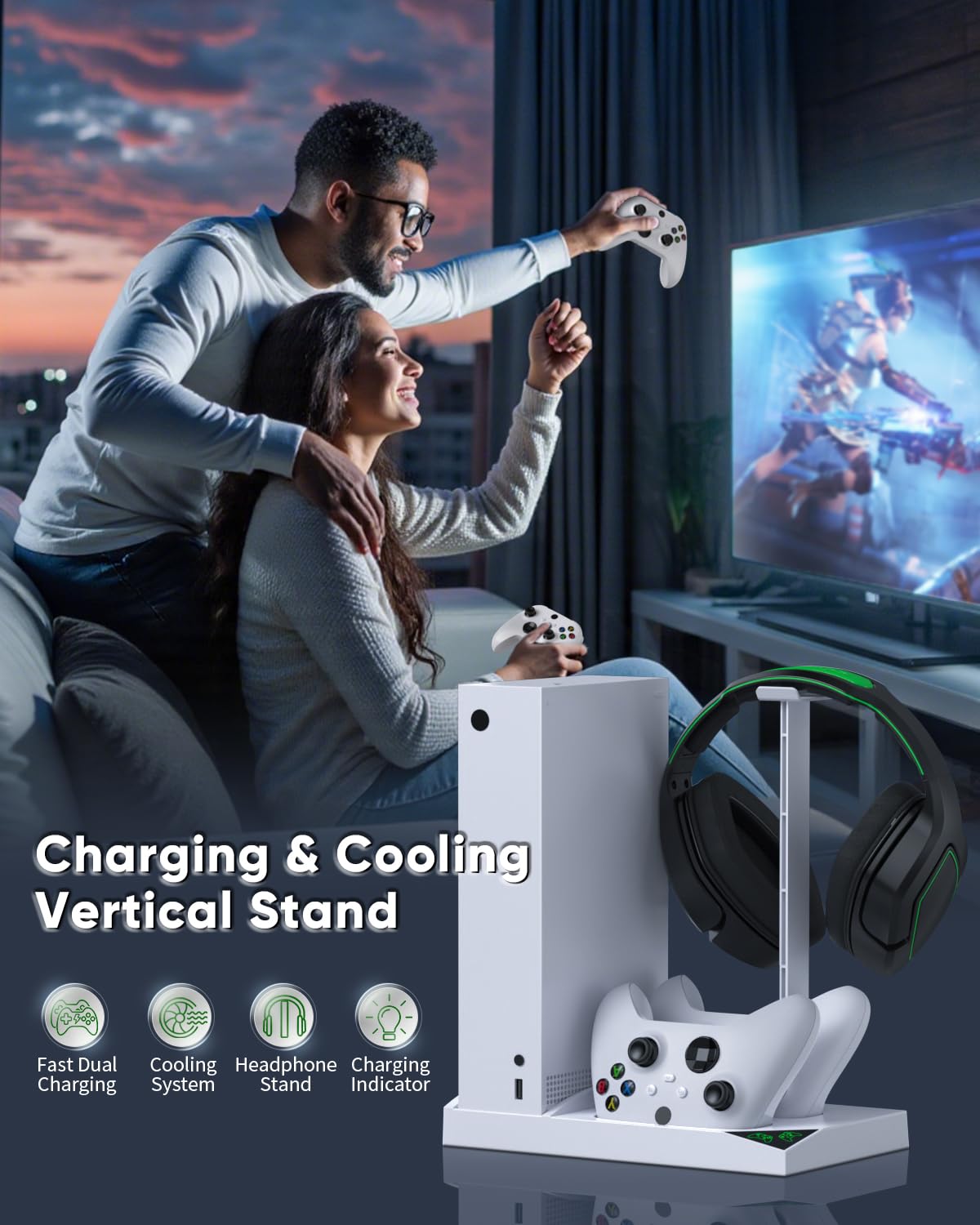 Charger Stand Cooling Fan for Xbox Series S Console&Controller,White