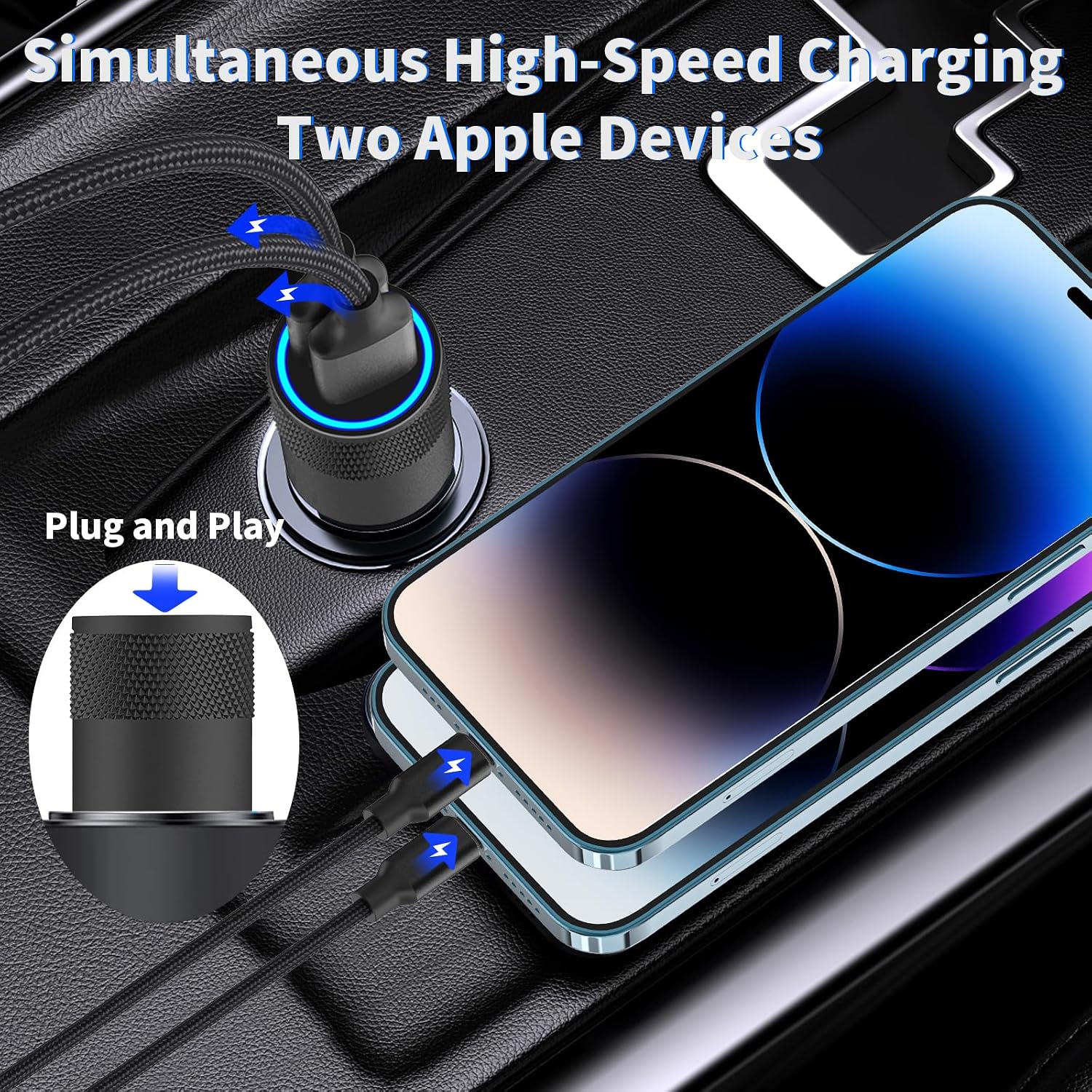 Apple Mfi Certified Iphone Car Charger Fast Charging 4.8A Car Phone Charger